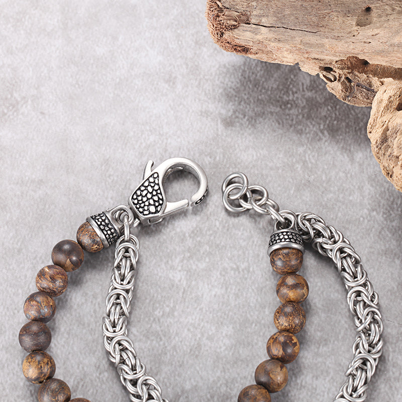 Men's Wrap-Around Bracelet with Stones, King Chain - KINGKA Jewelry