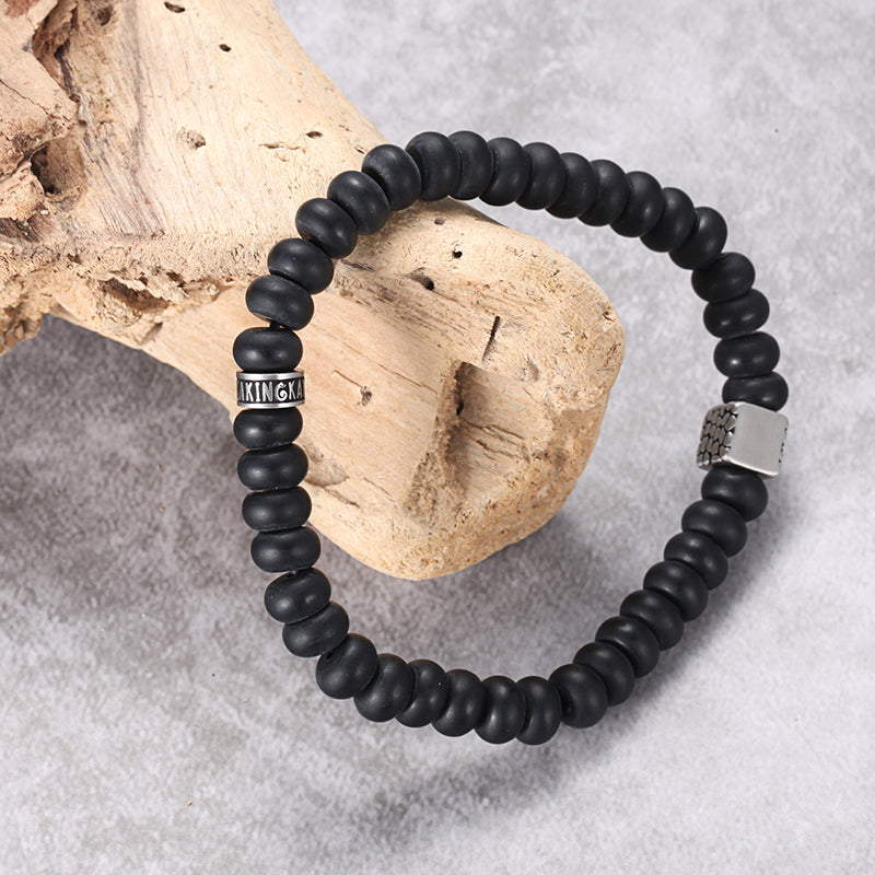 Men's Wristband with Abacus Onyx, Reptile Cube - KINGKA Jewelry