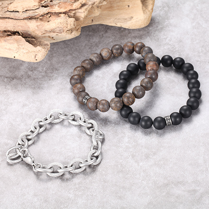 Men's Stacking Bracelet with Stones, Anchor Chain - KINGKA Jewelry