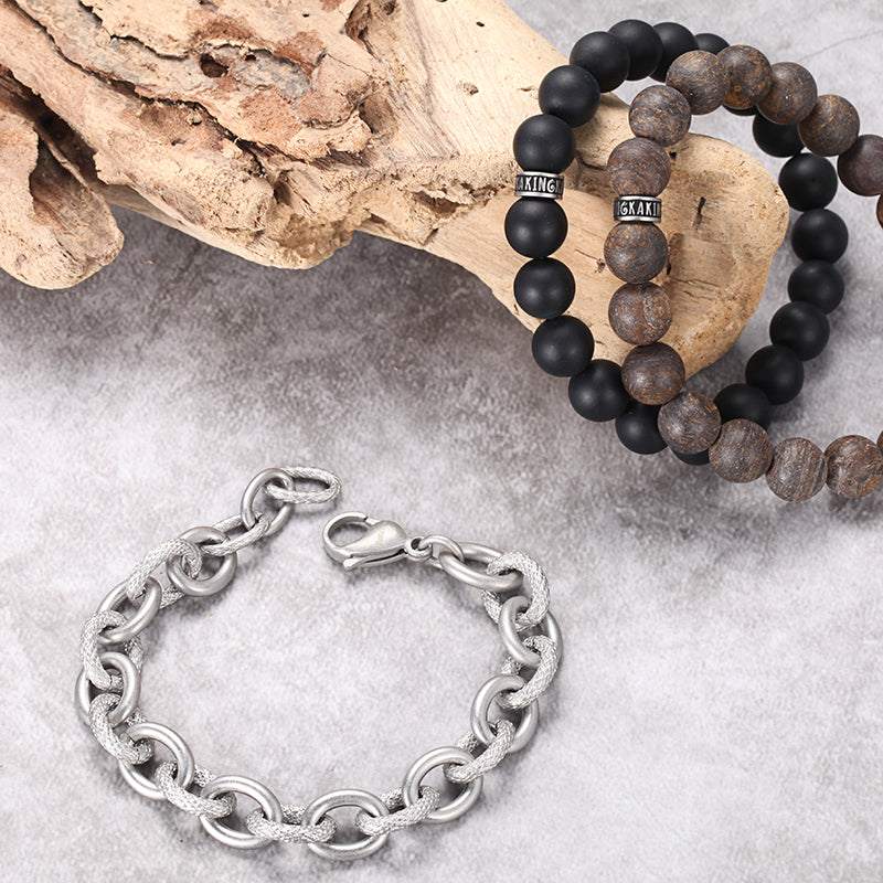 Men's Stacking Bracelet with Stones, Anchor Chain - KINGKA Jewelry