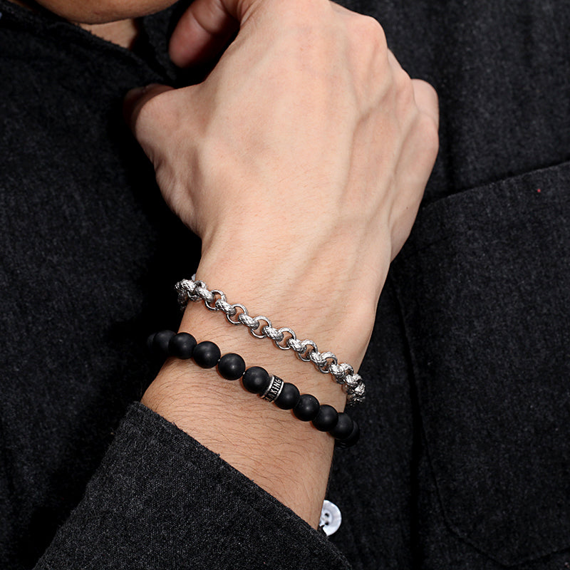 Men's Wrap-Around Bracelet with Stones, Cable Chain - KINGKA Jewelry