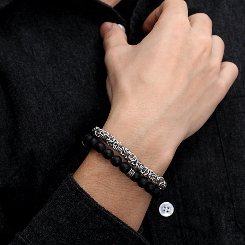 Men's Wrap-Around Bracelet with Stones, King Chain - KINGKA Jewelry