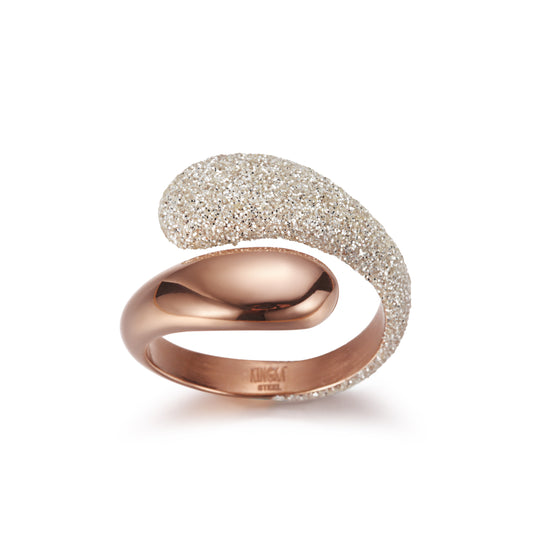 Women Unique Design Rose Gold Ring, White Stardust