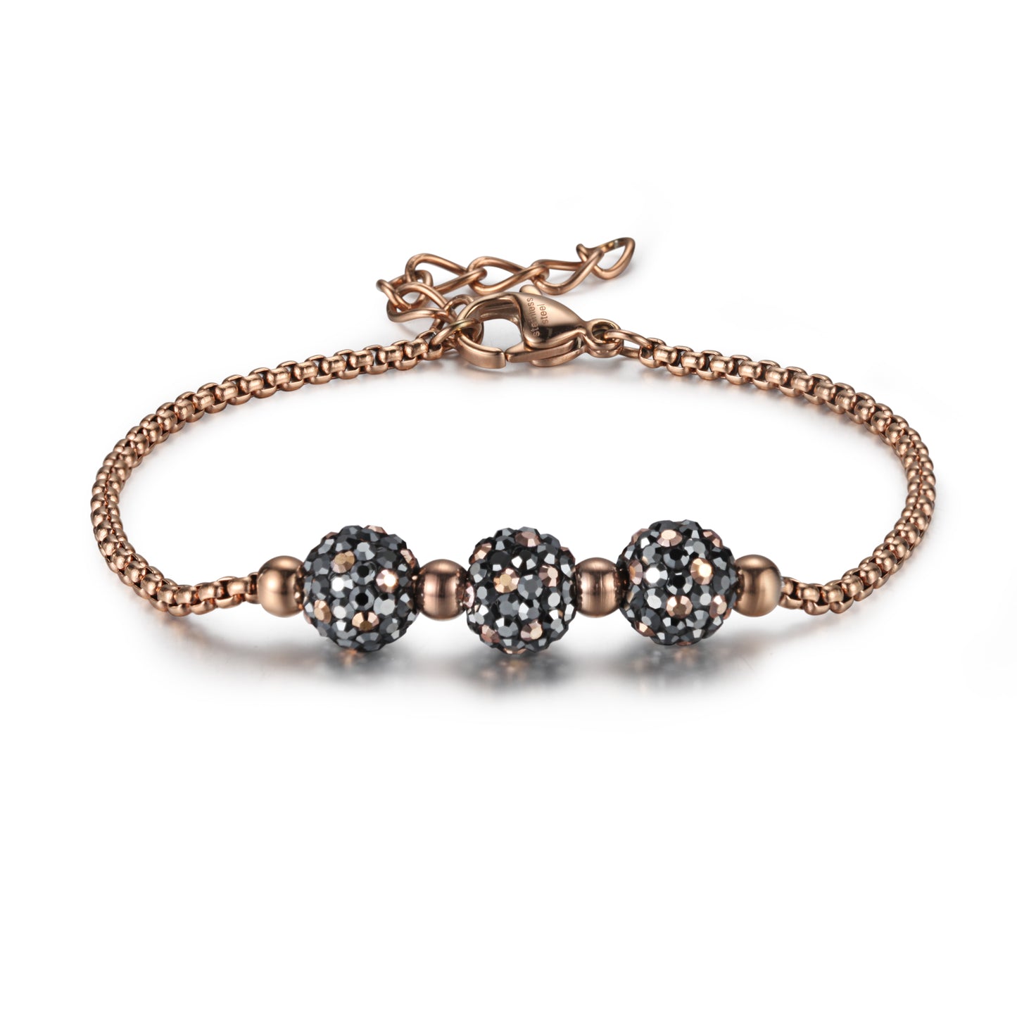 Women Elegant Chain Steel Crystal Beads Bracelet