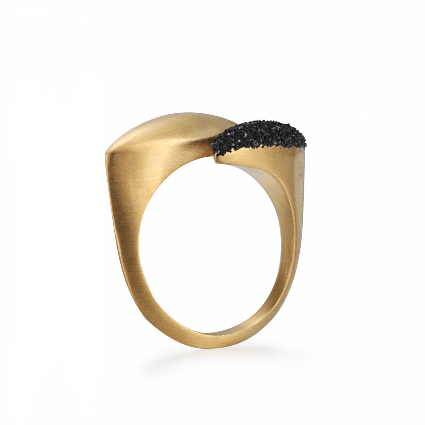 Women Gold Plate Unique Ring, Black Stardust