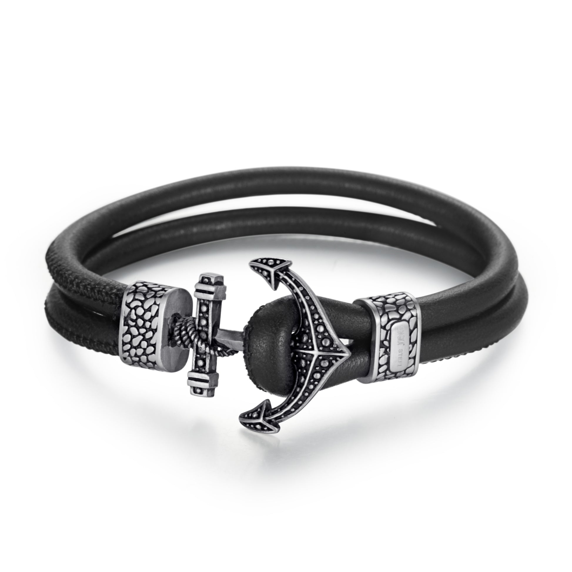 Men's Leather Bracelet with Anchor - KINGKA Jewelry