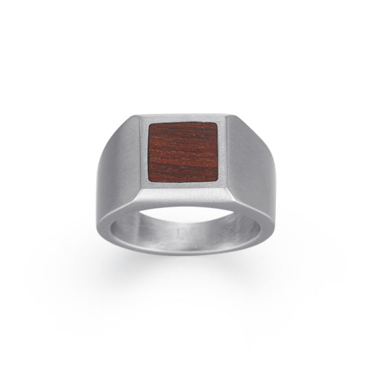Men's Stainless Steel Silver Rings Wood Inlay Ring