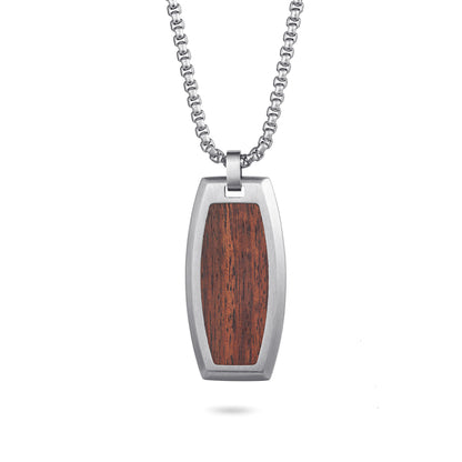 Men's Dog Tag Pendant Necklace Wood Inlay