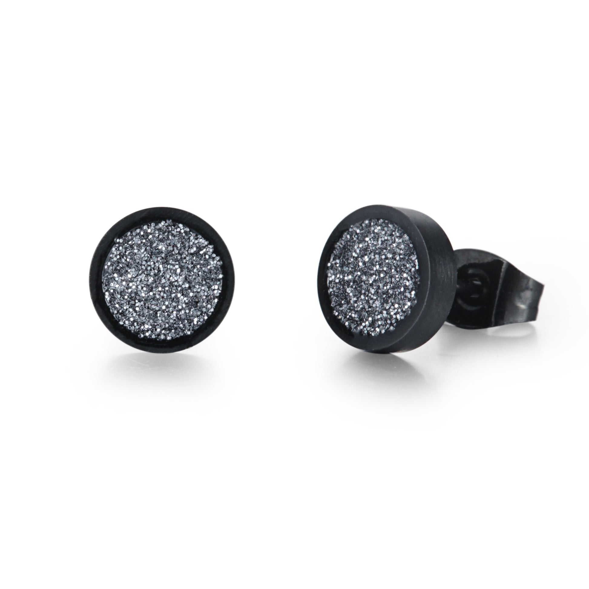 Women Ear Studs Grey Glitter Dust - KINGKA Jewelry