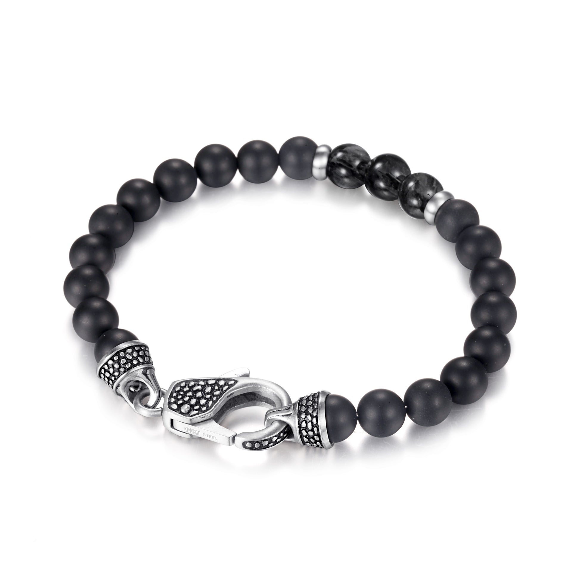 Men's Beaded Bracelet with Onyx and Tourmalated Quartz - KINGKA Jewelry