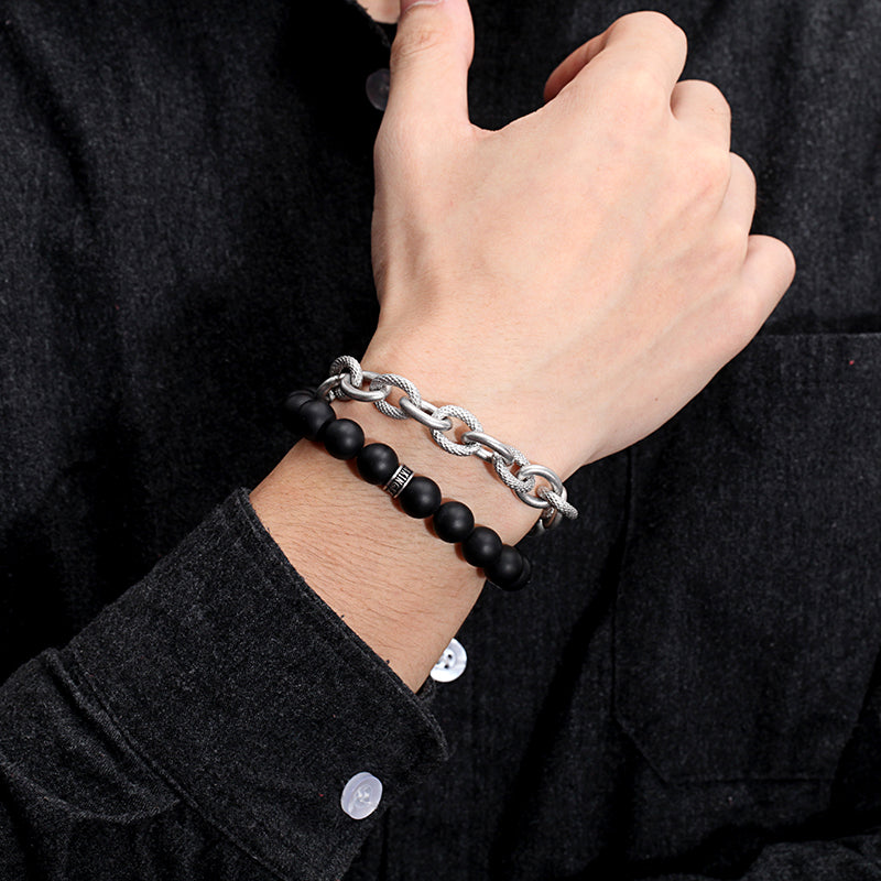 Men's Stacking Bracelet with Stones, Anchor Chain - KINGKA Jewelry