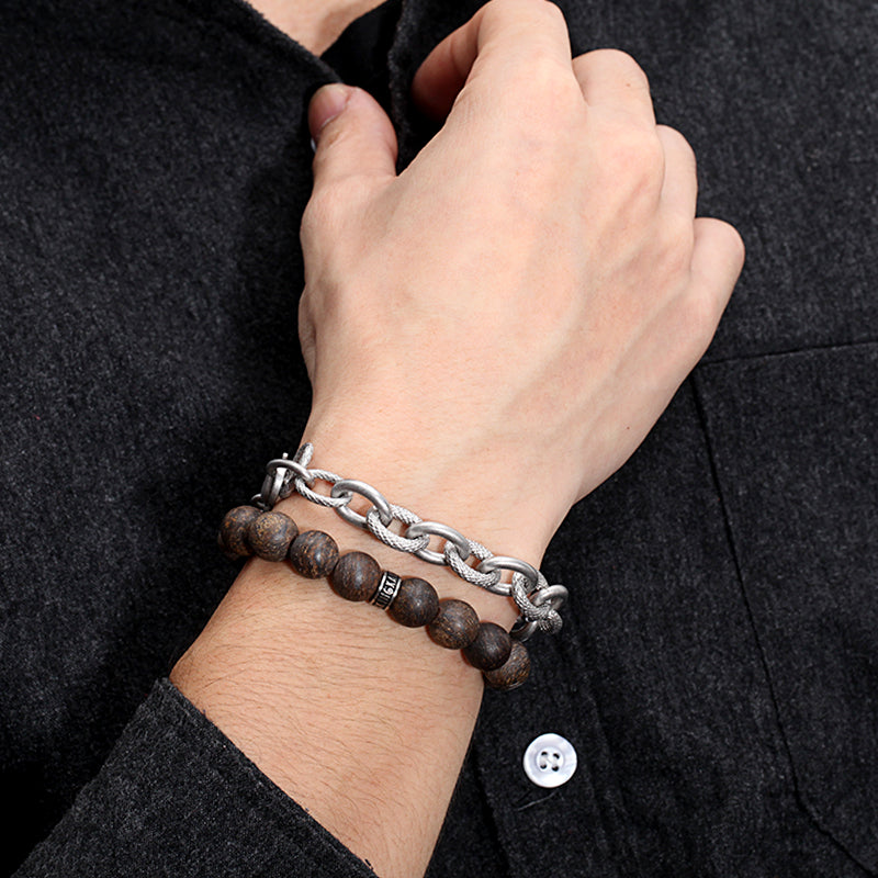 Men's Stacking Bracelet with Stones, Anchor Chain - KINGKA Jewelry