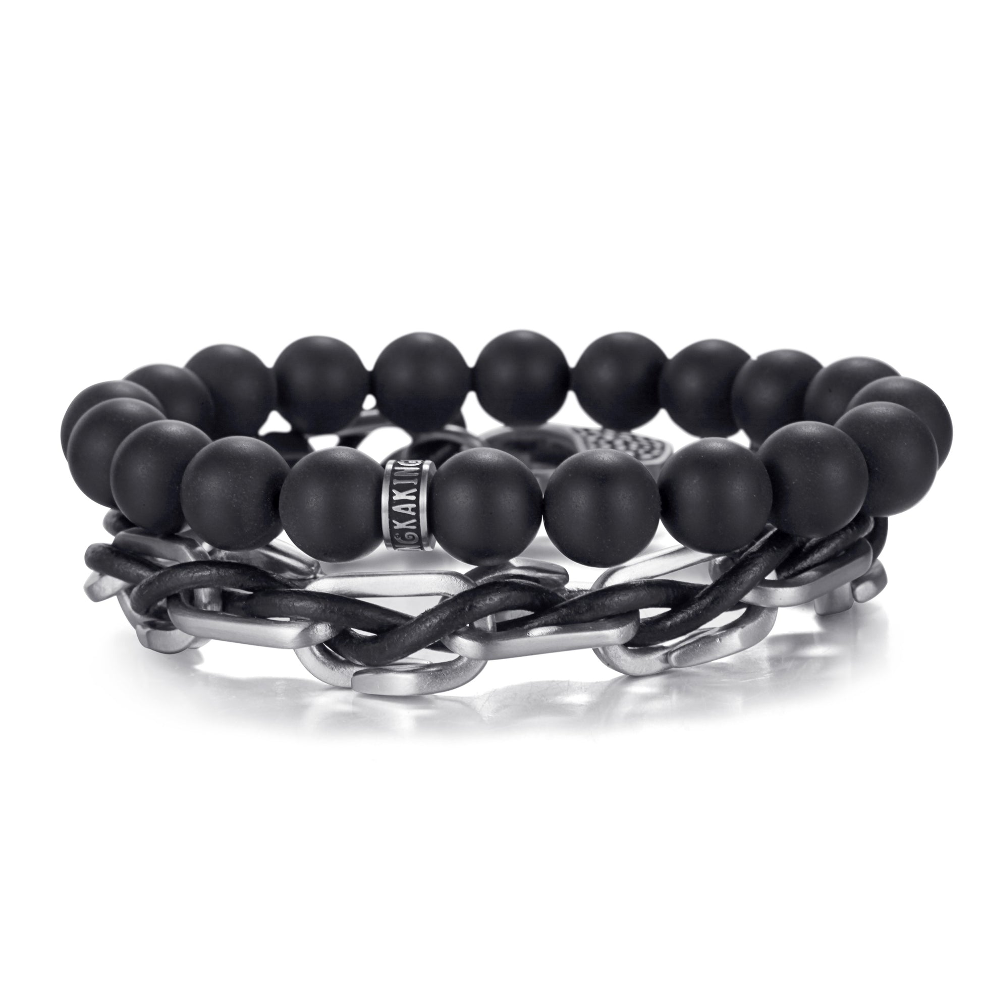 Men's Stacking Bracelet with Onyx, Chain - KINGKA Jewelry