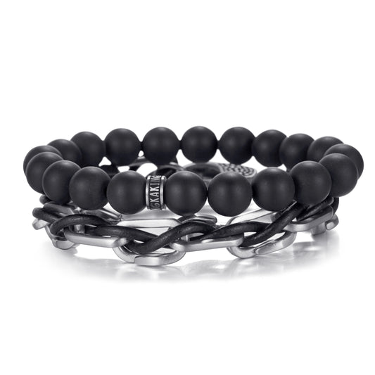 Men's Stacking Bracelet with Onyx, Chain - KINGKA Jewelry