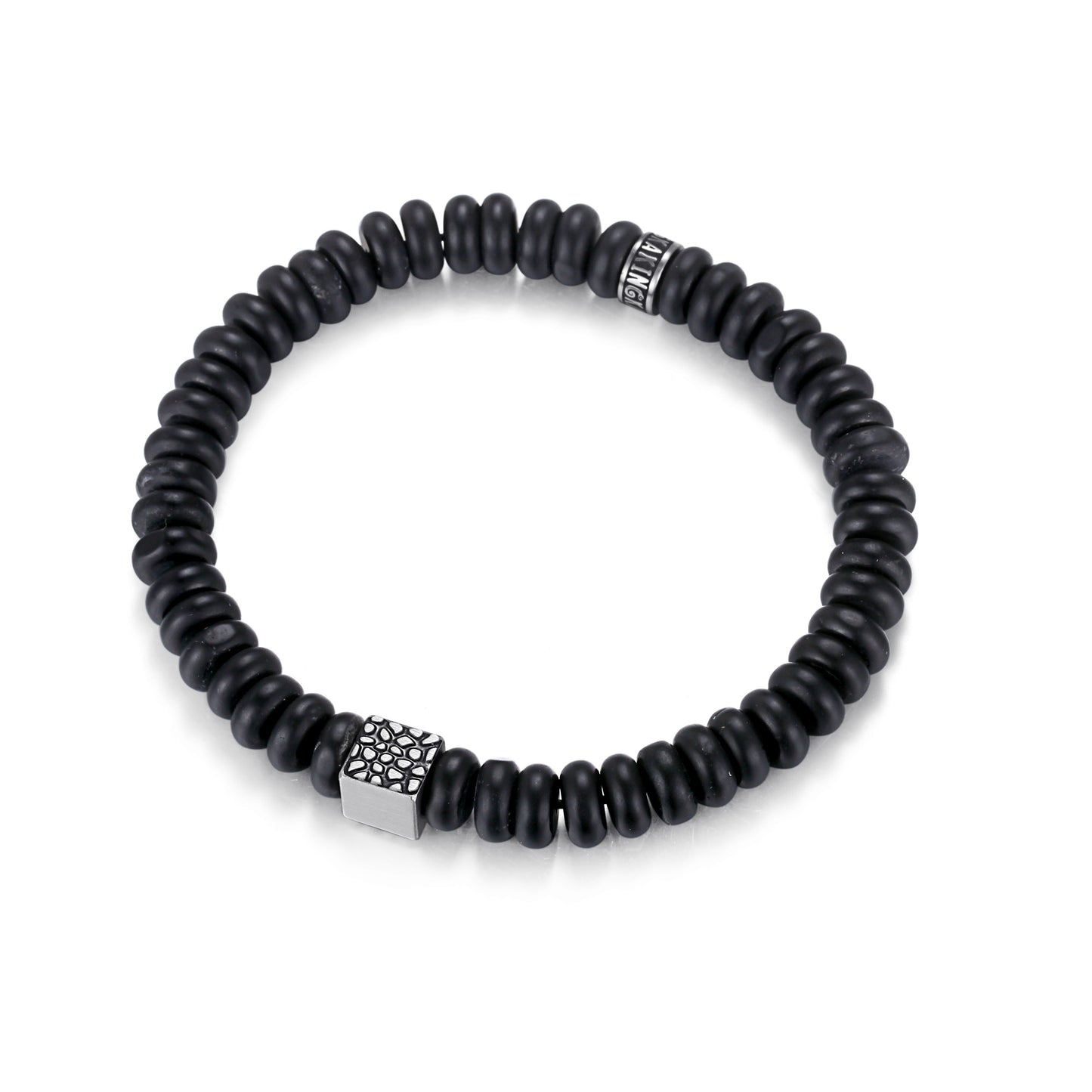 Men's Wristband with Abacus Onyx, Reptile Cube - KINGKA Jewelry