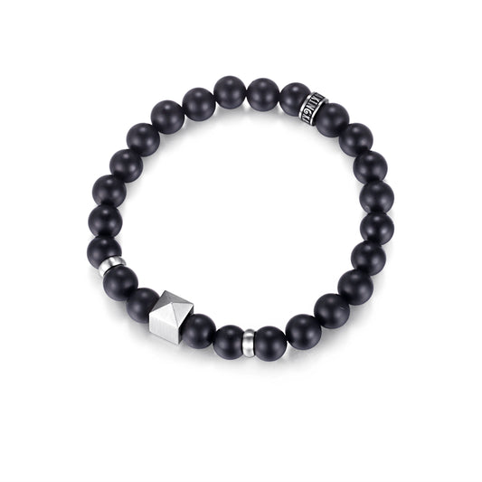 Men's Wristband with Onyx, Pyramid Cube - KINGKA Jewelry