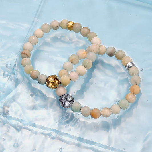 KINGKA Amazonite Stone Gold Plating Globe Earth Beads Bracelet, Love The Earth