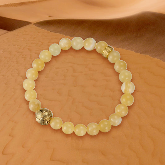 KINGKA Plating Gold Globe Earth Beige Jade Beaded Bracelet