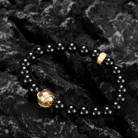 KINGKA Glod Plating Goble Earth Map Shiny Agate Beads Bracelet, Love The Earth