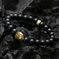 KINGKA Gold Plating Globe Map Matt Agate Bead Bracelet