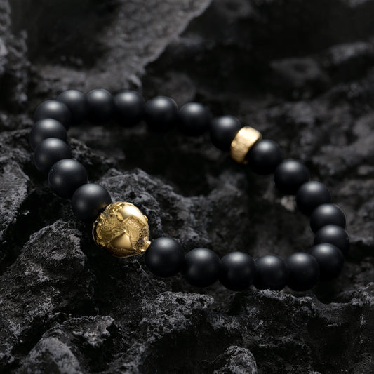 KINGKA Gold Plating Globe Map Matt Agate Bead Bracelet