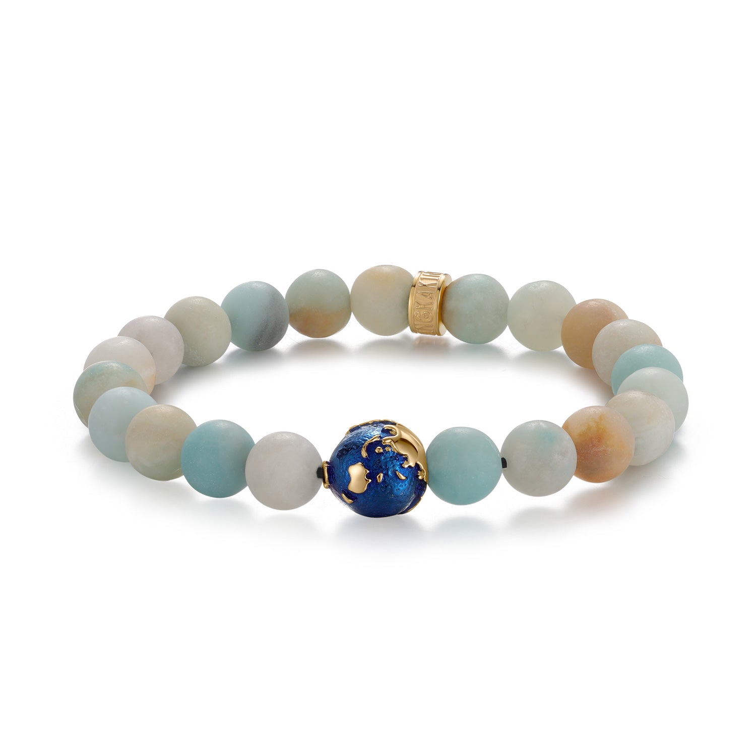 KINGKA Amazonite Stone Bead Bracelet, Blue Gold, The Earth - KINGKA Jewelry
