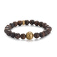KINGKA Bronzite Stone Beaded Bracelet Gold Plating Globe Map