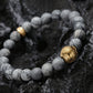 KINGKA Gold Plating Globe Earth Grey Jasper Bead Bracelet
