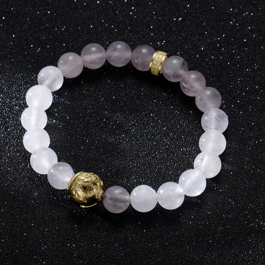 KINGKA Gold Plating Goble Rose Quartz Beaded Bracelet for Women