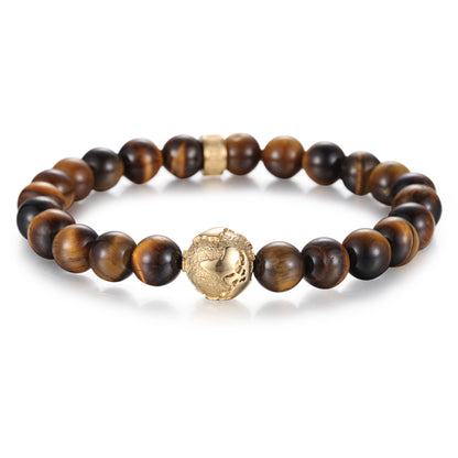 Natural Tiger Eye Bead Stone Bracelet with 316 Stainless Steel Earth Accessory