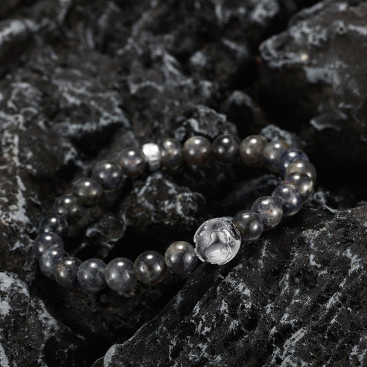 KINGKA Natural Cordierite Stone Bead Bracelet with 316 Stainless Steel Earth Accessory