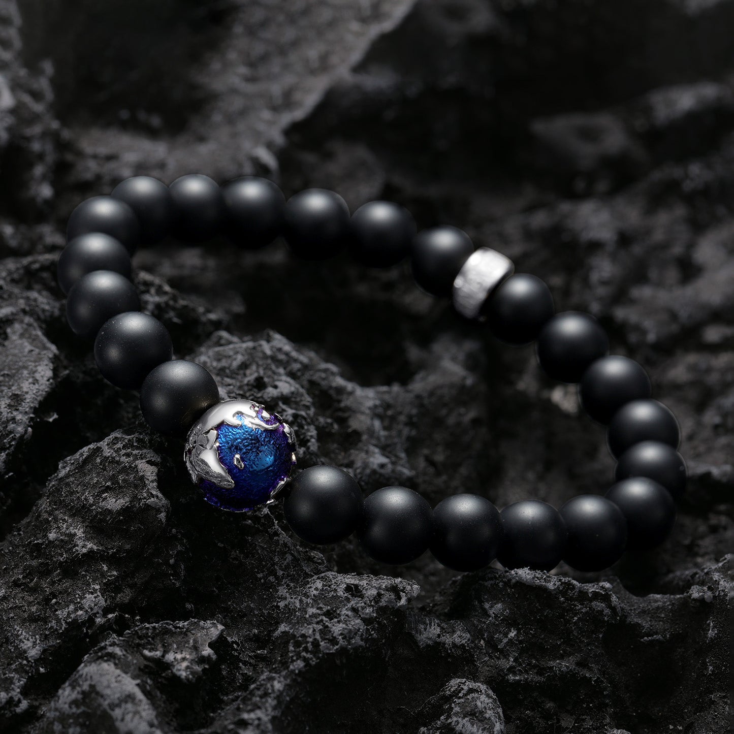 KINGKA Natural Matt Agate Bead Bracelet with 316 Stainless Steel Globe Map Accessory