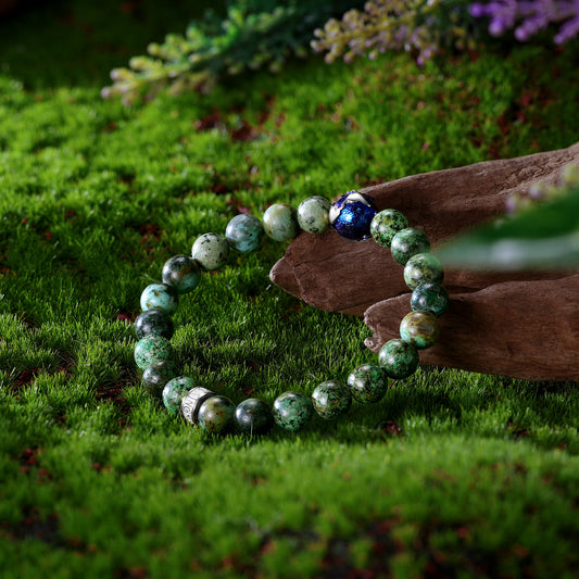 KINGKA African Turquoise Earth Bead Bracelet with 316 Stainless Steel Earth Accessory