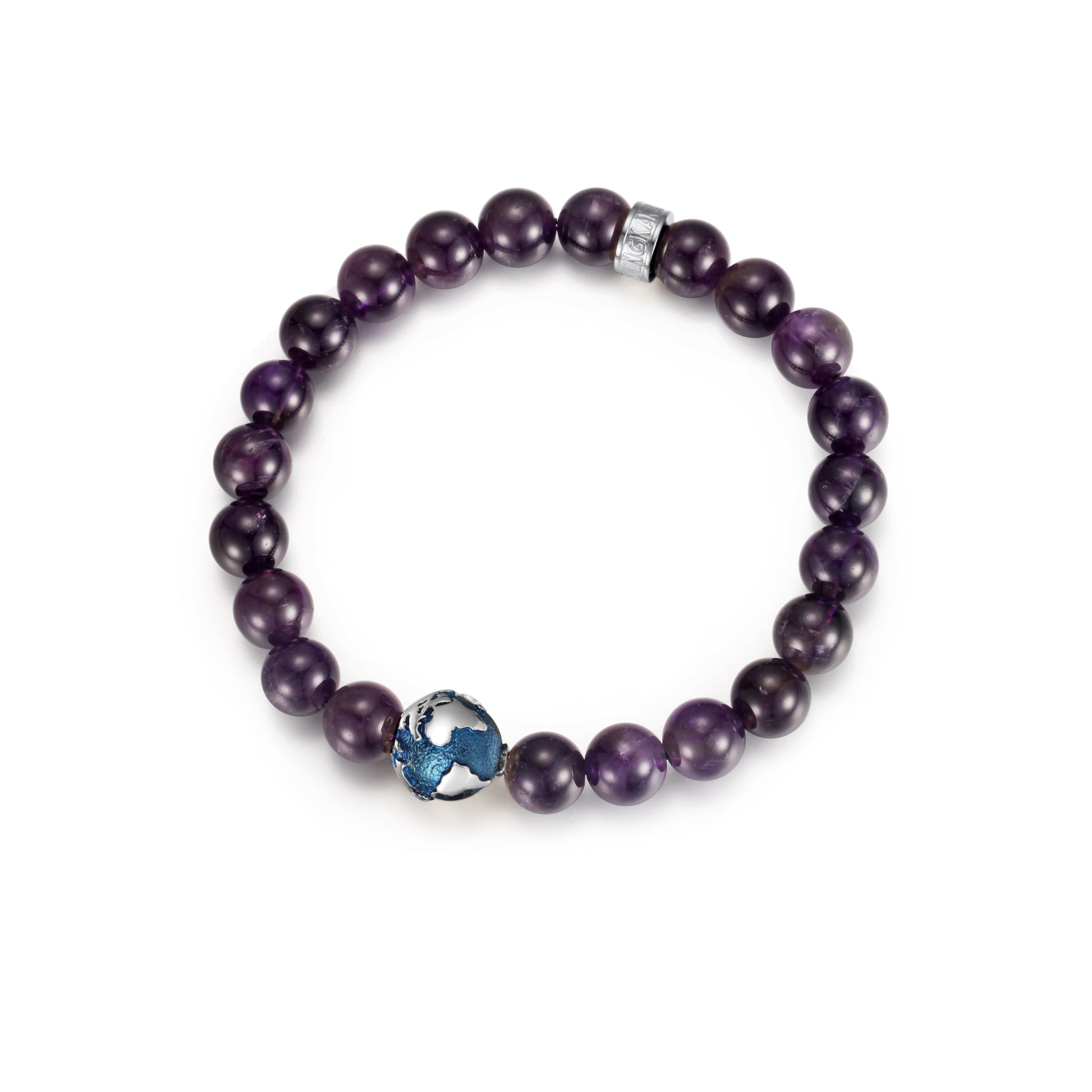 KINGKA Amethyst Bead Bracelet, Silver Bule, The Earth - KINGKA Jewelry