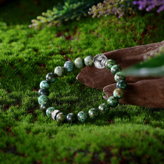 KINGKA African Turquoise Bead Bracelet with 316 Stainless Steel Earth Accessory