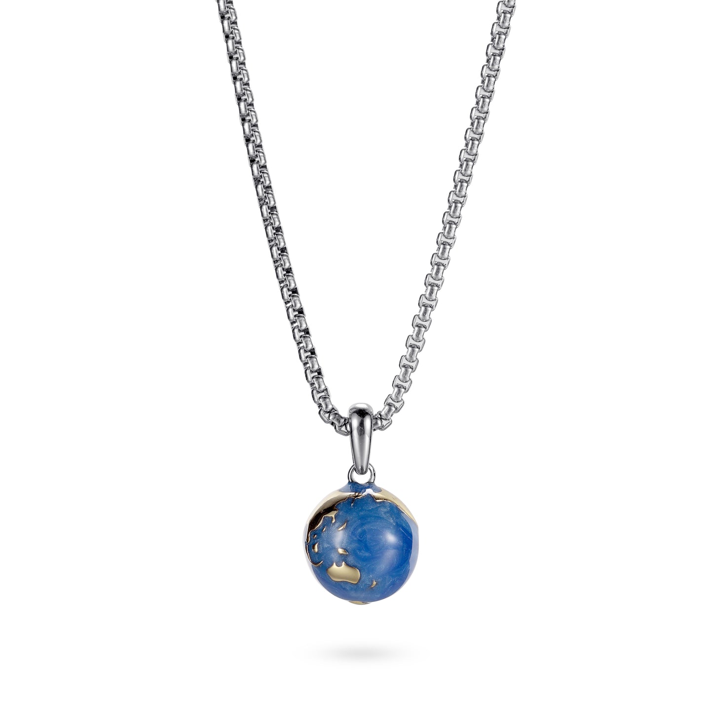 Stainless Steel World Map Pendant Necklace, Gold Blue