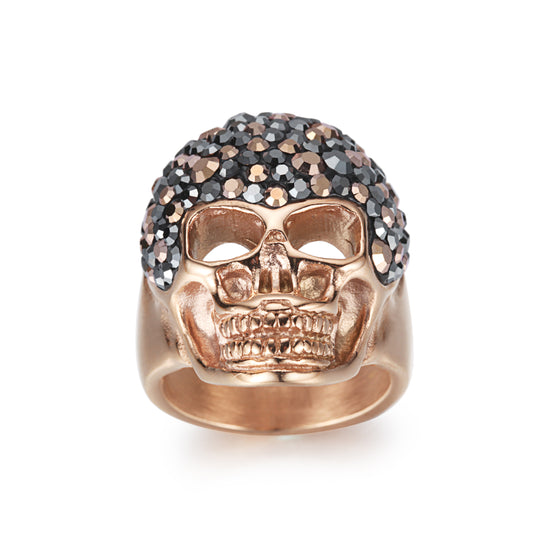 Stainless Steel Extravagant Hoop Ring Rose Gold Stone Skull Rings