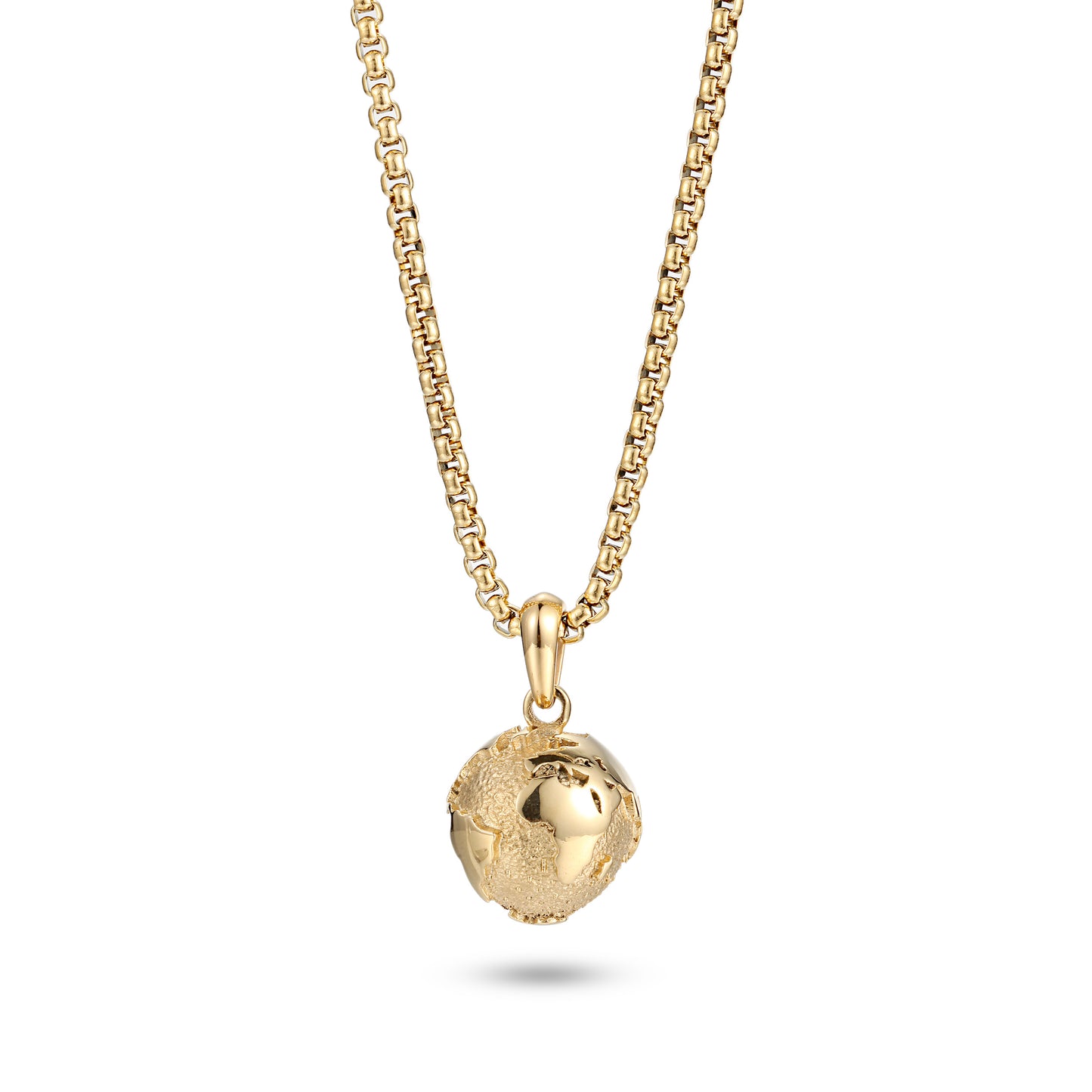 Stainless Steel Globe Earth Pendant Necklace, Gold