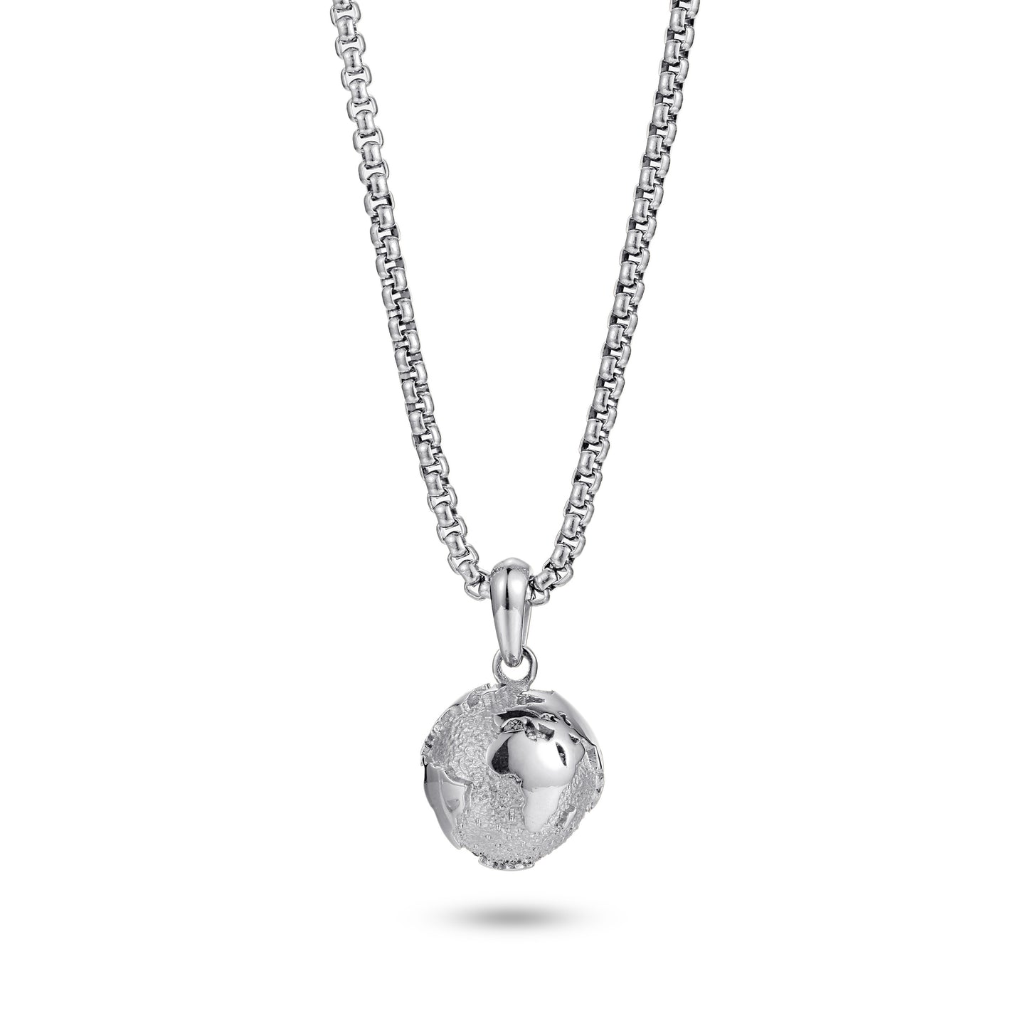 KINGKA Stainless Steel Necklace, Silver, The Earth - KINGKA Jewelry