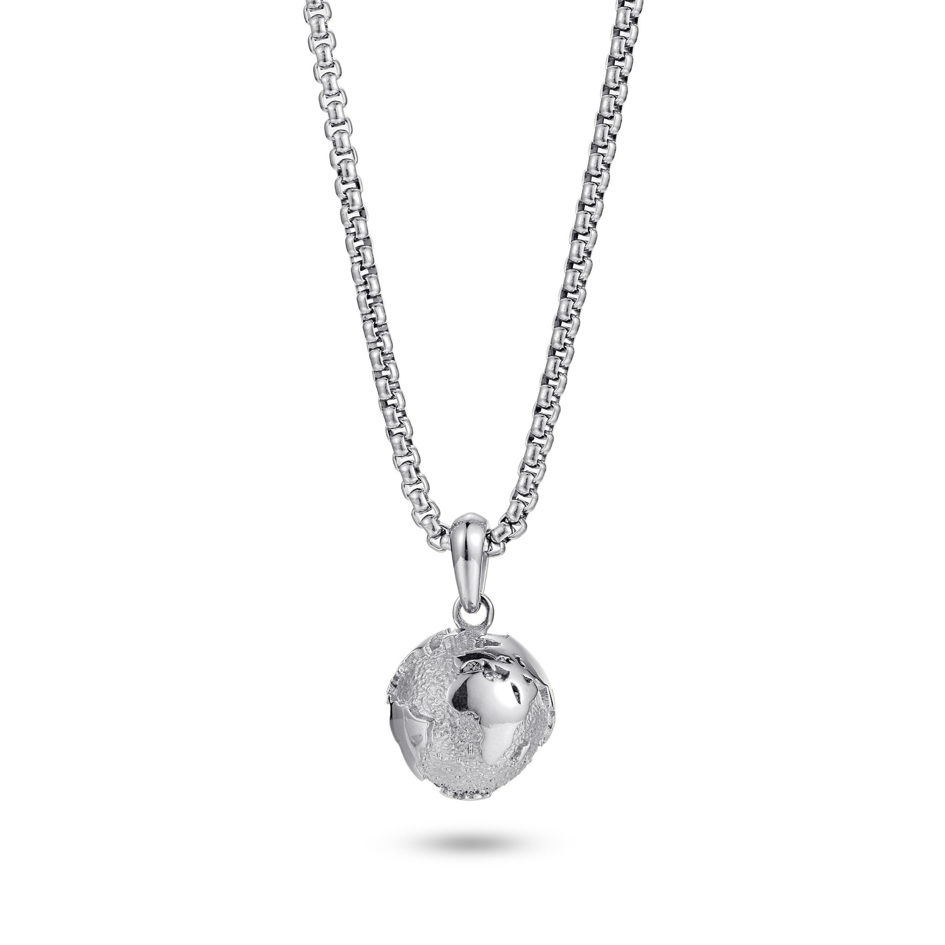 KINGKA Stainless Steel Necklace, Silver, The Earth - KINGKA Jewelry